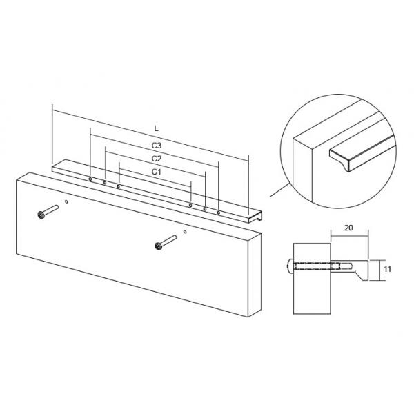 Maner pentru mobilier Angle, finisaj crom lucios, L 200 mm [4]