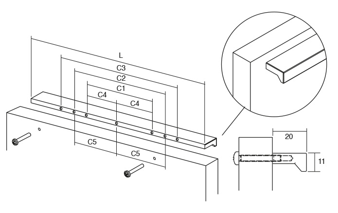 Angle - Maner pentru mobilier, finisaj otel inoxidabil, L:500 mm [3]