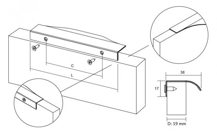Noma - Maner pentru mobilier, otel inoxidabil, L: 200 mm [3]