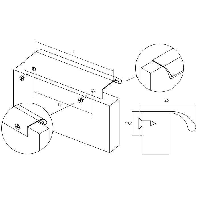Maner pentru mobila Ona, finisaj otel inoxidabil, L: 350 mm [2]