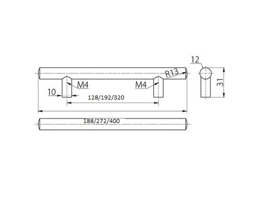 RELING - Maner vintage cilindric pentru mobilier, finisaj cupru antichizat L:188 mm [3]