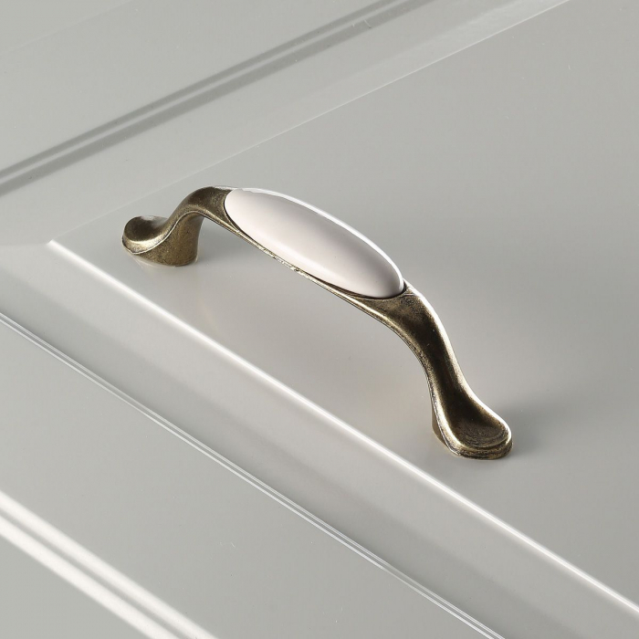 Maner vintage cu insertie ceramica alba, finisaj auriu antichizat, L:125 mm [4]