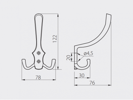 Agatatoare cuier K24, finisaj alama antichizata, 122x78 mm [4]