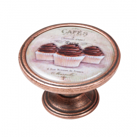 Manere pentru mobila - Buton pentru mobila, Cafe1 550CB61, finisaj cupru antichizat, D:37 mm