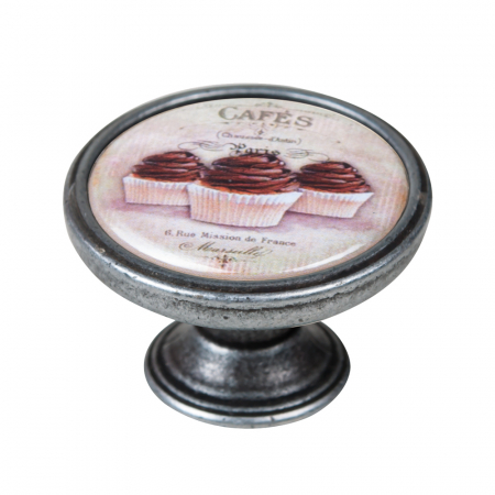 Manere pentru mobila - Buton pentru mobila, Cafe1 550PT61, finisaj argint invechit, D:37 mm