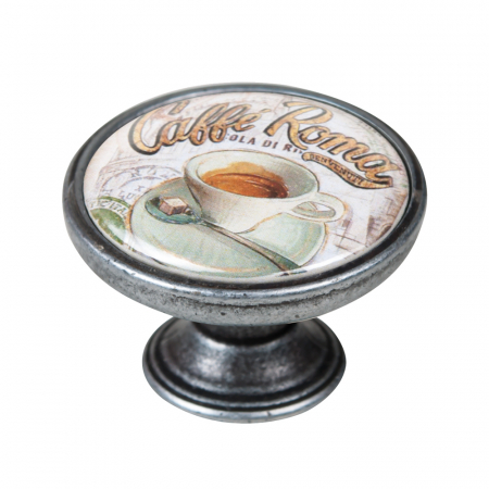 Manere pentru mobila - Buton pentru mobila, Cafe2 550PT62, finisaj argint invechit, D:37 mm
