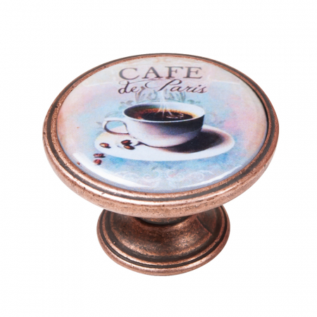 Manere pentru mobila - Buton pentru mobila, Cafe3 550CB63, finisaj cupru antichizat, D:37 mm
