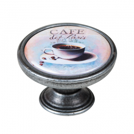 Manere pentru mobila - Buton pentru mobila, Cafe3 550PT63, finisaj argint invechit, D:37 mm