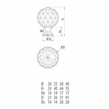 Buton pentru mobila cristal CRPA, finisaj crom lucios+cristal negru, D:30 mm [2]