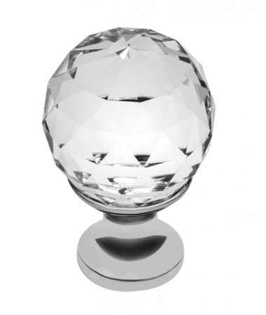 Butoni cu cristale - Cristal CRPA - Buton pentru mobila, finisaj crom lucios + cristal transparent, D:30 mm
