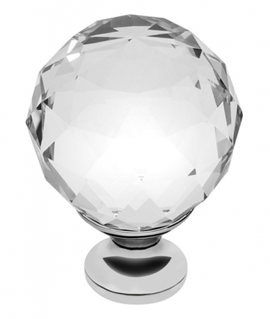 Manere pentru mobila - Buton pentru mobila cristal CRPA, finisaj crom lucios+cristal transparent, D:40 mm