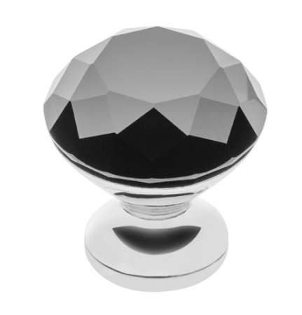 Cu cristale - Buton pentru mobila cristal CRPB, finisaj crom lucios+cristal negru, D:30 mm