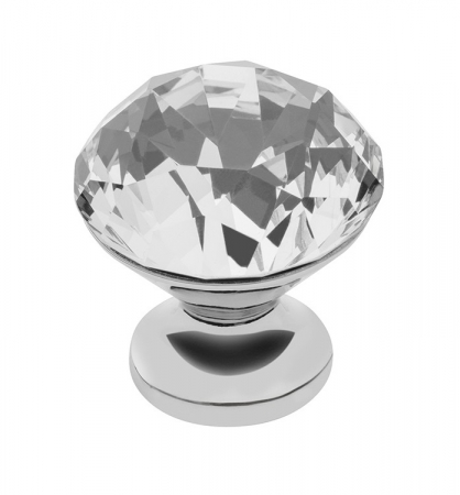Cu cristale - Buton pentru mobila cristal CRPB, finisaj crom lucios+cristal transparent, D:30 mm