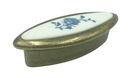 Manere pentru mobila - Buton pentru mobila cu insertie rasina floare albastra, finisaj bronz oxidat, 32 mm