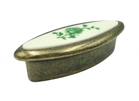 Manere pentru mobila - Buton pentru mobila cu insertie rasina floare verde, finisaj bronz oxidat, 32 mm