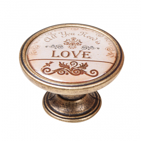 Manere pentru mobila - Buton pentru mobila, Love 550BR28, finisaj alama antichizata, D:37 mm