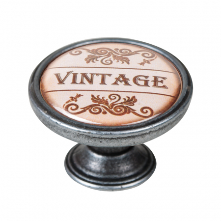 Manere pentru mobila - Buton pentru mobila, Vintage 550PT27, finisaj argint invechit, D:37 mm