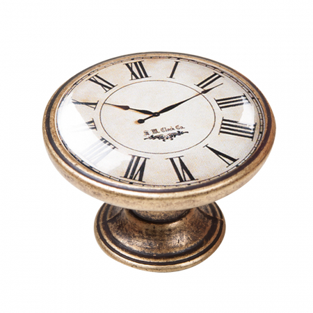 Manere pentru mobila - Buton pentru mobila, White Clock 550BR02, finisaj alama antichizata, D:37 mm