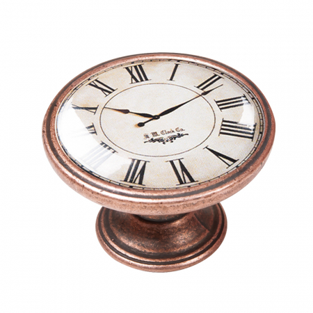 Manere pentru mobila - Buton pentru mobila, White Clock 550CB02, finisaj cupru antichizat, D:37 mm