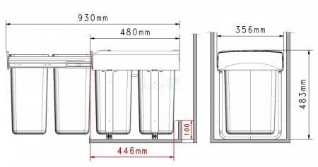 Cos de gunoi Mega incorporabil, colectare selectiva, cu 2 compartimente x20 litri [2]