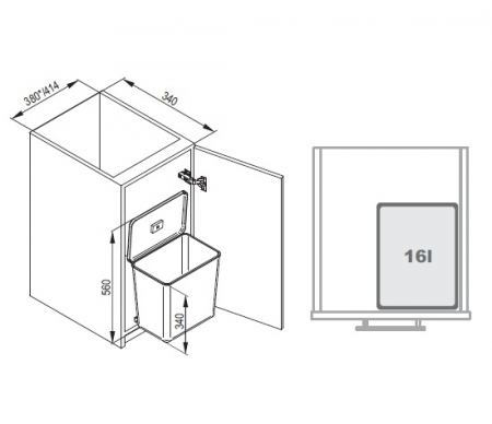 Sesamo - Coș de gunoi încorporabil în dulap, 1×16 L, pentru corp de 450 mm [2]