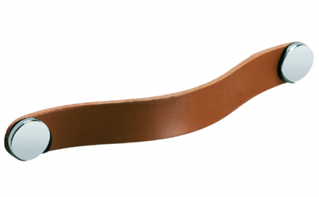 Manere din piele - Flexa - Maner din piele bej pentru mobilier, cu ornament crom lucios, L:150 mm