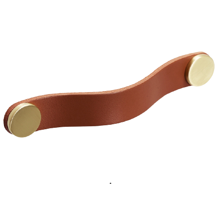 Manere din piele - Flexa - Maner din piele bej pentru mobilier, cu ornamente finisaj alama, L: 150 mm
