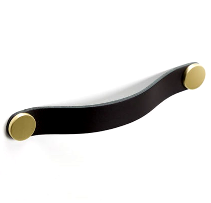 Manere din piele - Flexa - Maner din piele neagra pentru mobilier, cu ornamente finisaj alama, L: 150 mm