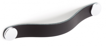 Manere din piele - Flexa - Maner din piele neagra pentru mobilier, cu ornamente finisaj crom lucios, L: 150 mm