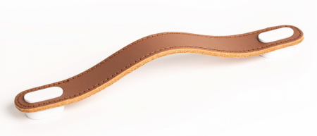 Manere din piele - Oblong  - Maner din piele bej pentru mobilier, cu ornament, finisaj alb mat, L197 mm