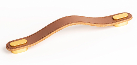 Manere din piele - Oblong  - Maner din piele bej pentru mobilier, cu ornament, finisaj auriu periat, L197 mm