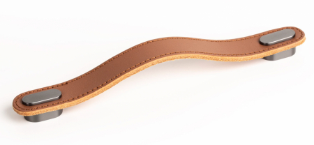 Manere din piele - Oblong  - Maner din piele bej pentru mobilier, cu ornament, finisaj gri periat, L197 mm