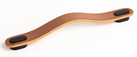 Manere din piele - Maner Oblong din piele bej pentru mobilier, cu ornament finisaj negru mat, L:197 mm