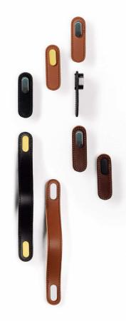 Maner Oblong din piele bej pentru mobilier, cu ornament finisaj negru mat, L:197 mm [3]