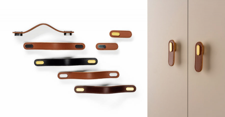 Oblong  - Maner din piele maro pentru mobilier, cu ornament, finisaj crom lucios, L 197 mm [2]