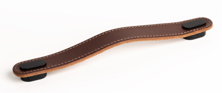 Manere din piele - Oblong  - Maner din piele maro pentru mobilier, cu ornament, finisaj negru mat, L 197 mm