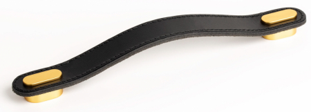 Moderne - Maner Oblong din piele neagra pentru mobilier, cu ornament finisaj auriu periat, L:197 mm