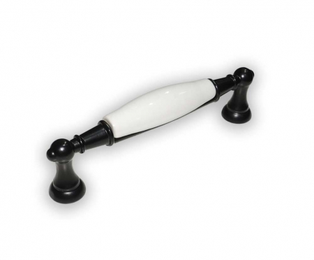 Manere pentru mobila - Maner pentru mobila cu insertie ceramica, finisaj alb/negru, 96 mm
