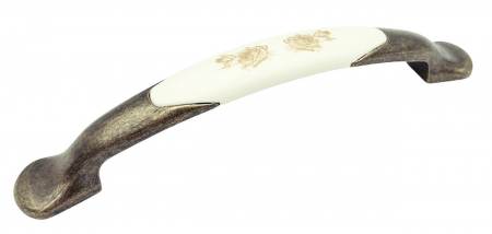 Clasice si vintage - Maner pentru mobila cu insertie rasina floare maro, finisaj bronz oxidat, 128 mm