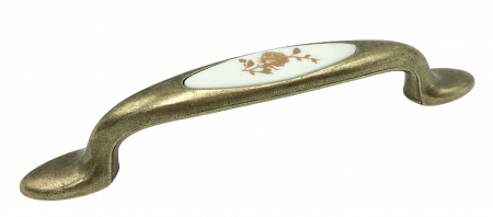 Manere pentru mobila - Maner pentru mobila cu insertie rasina floare maro, finisaj bronz oxidat, 96 mm