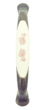 Maner pentru mobila cu insertie rasina floare rosie, finisaj bronz oxidat, 128 mm [1]