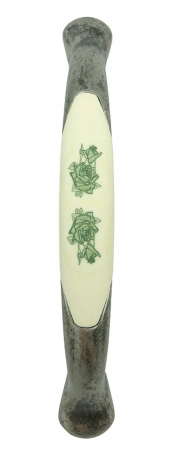 Maner pentru mobila cu insertie rasina floare verde, finisaj argint oxidat, 128 mm [1]