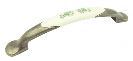 Clasice si vintage - Maner pentru mobila cu insertie rasina floare verde, finisaj bronz oxidat, 128 mm