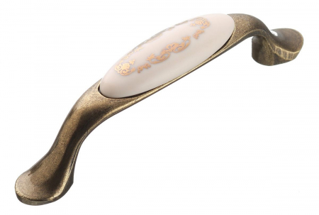 Clasice si vintage - Maner vintage Arch cu insertie ceramica, finisaj auriu antichizat, L:125 mm