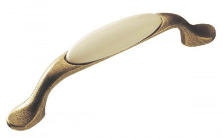Clasice si vintage - Maner vintage cu insertie ceramica alba, finisaj auriu antichizat, L:125 mm