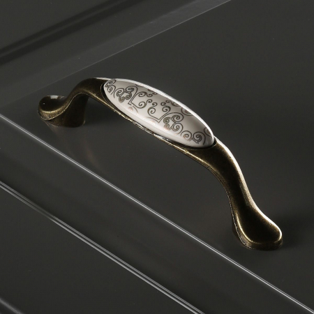 Maner vintage cu insertie ceramica, finisaj auriu antichizat, L:125 mm [4]