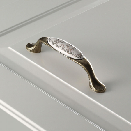 Maner vintage cu insertie ceramica, finisaj auriu antichizat, L:125 mm [3]