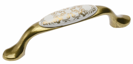 Clasice si vintage - Maner vintage cu insertie ceramica, finisaj auriu antichizat, L:125 mm