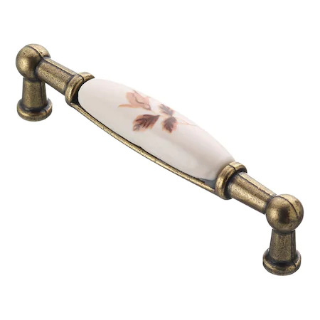 Manere pentru mobila - Maner vintage cu insertie ceramica floare maro, auriu antichizat