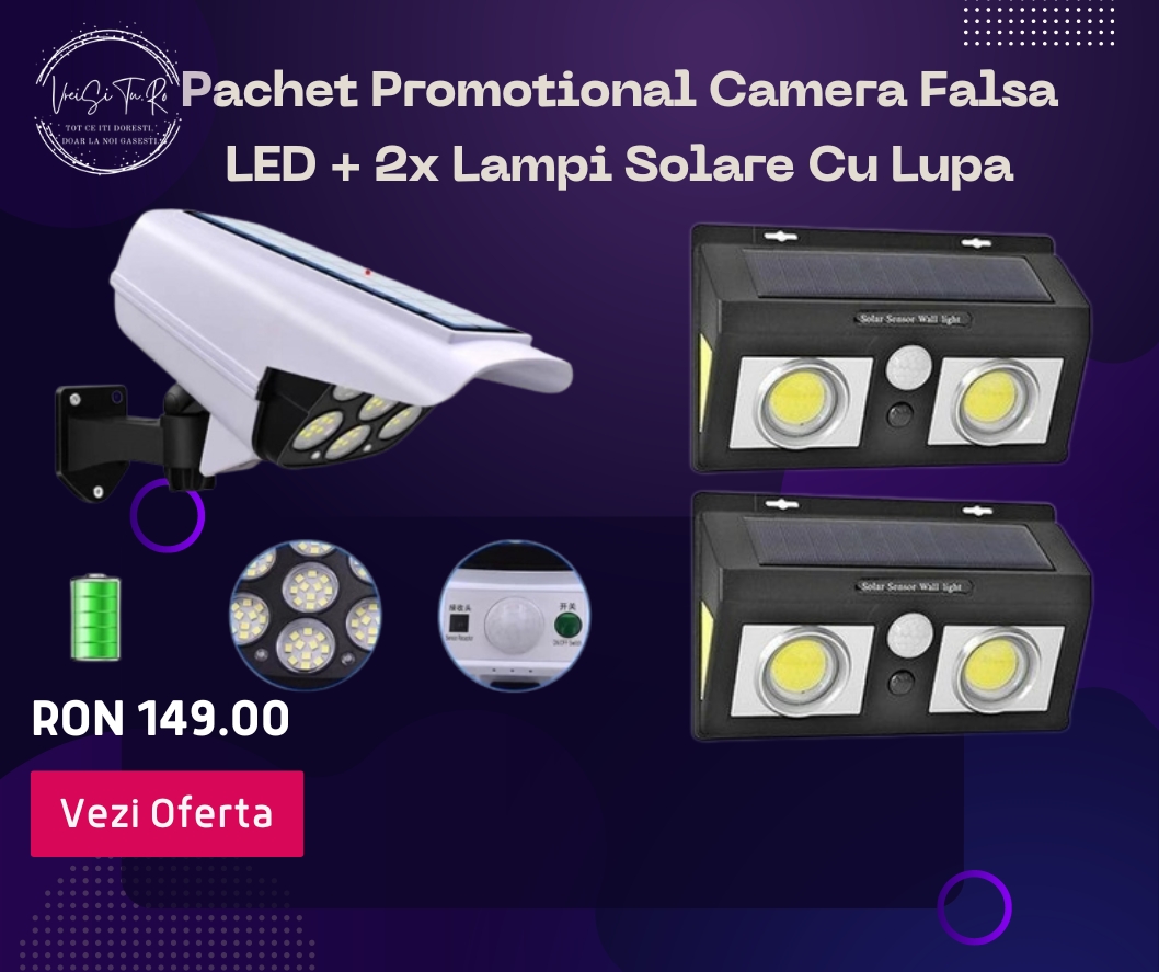 Pachet Promotional Camera Falsa LED + 2x Lampi Solare Cu Lupa